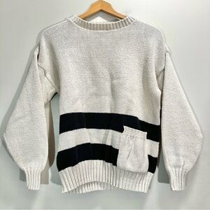 Vintage Fall River Knitting Mills Sweater Large White Black Stripes no Tag